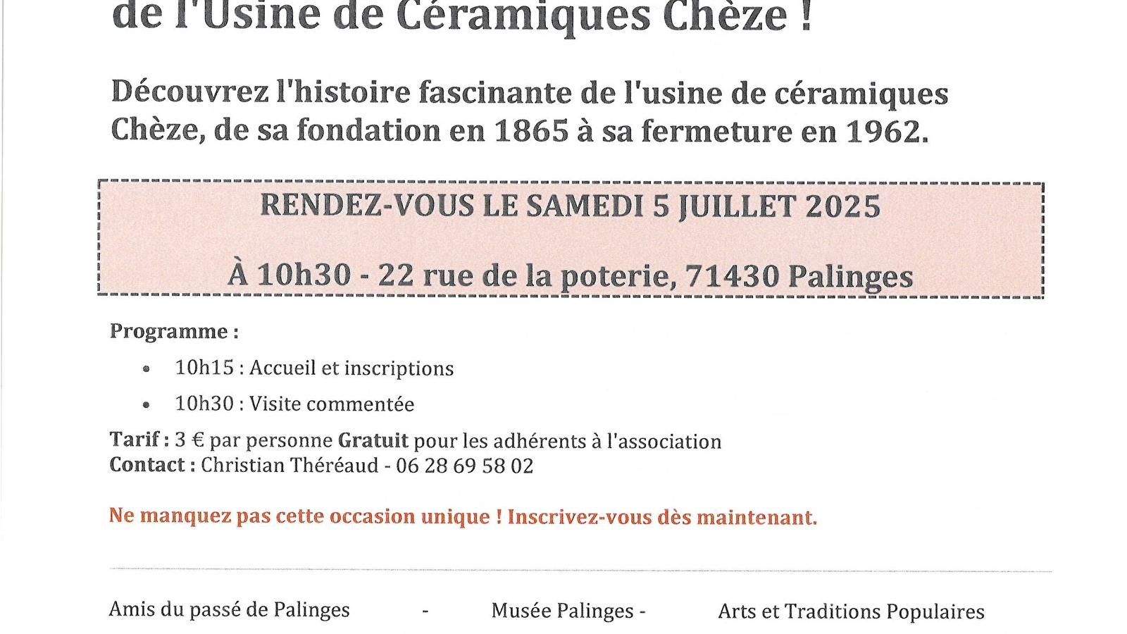 Visite Exceptionnelle de l'ancienne usine de céramiques Chèze