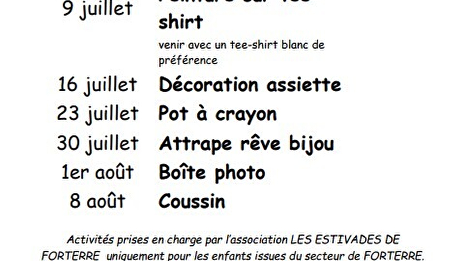 Ateliers loisirs créatifs des Estivades en Forterre