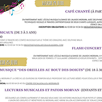 Festival 'CHUT!' à Saulieu : Programme d'animation une exposition, des lectures musicales, initiation au chant, éveil musical, flash-concert ... - SAULIEU