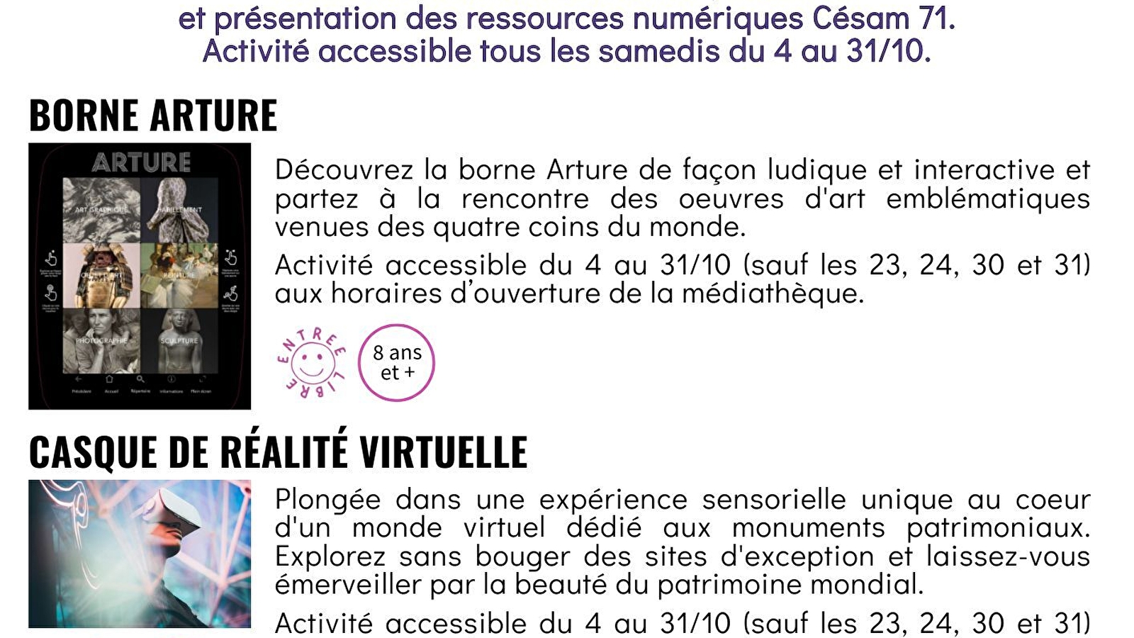 Activités à la médiathèque : Borne Arture