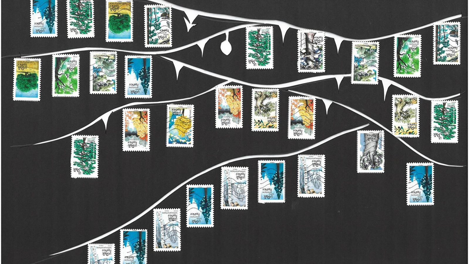 Exposition de collages de timbres oblitérés de Phil « Art » Helie