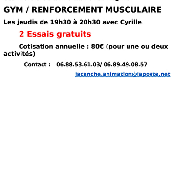 Gym (renforcement musculaire) avec Cyrille - LACANCHE