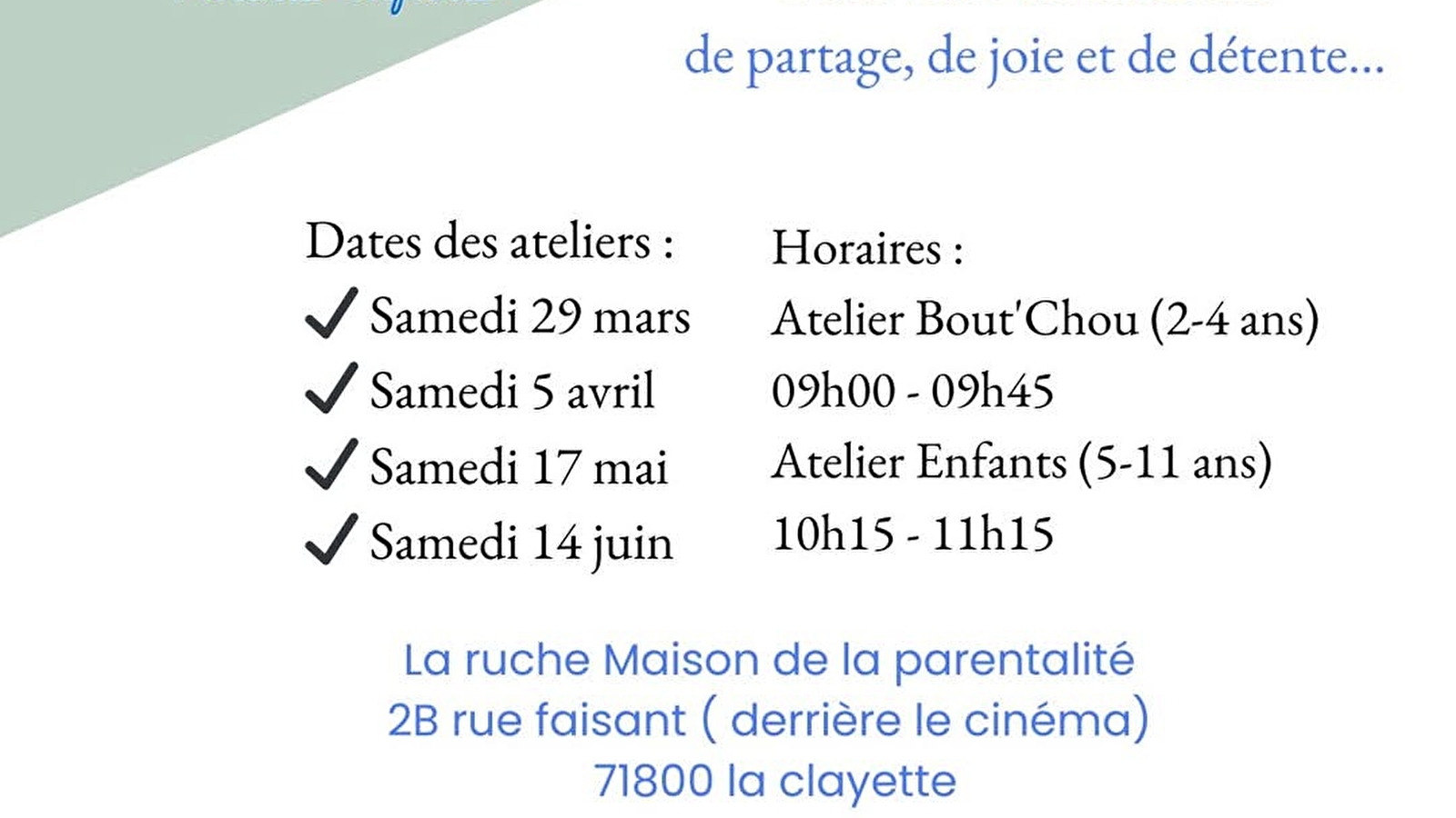 Atelier duo parents enfants la bulle des émotions