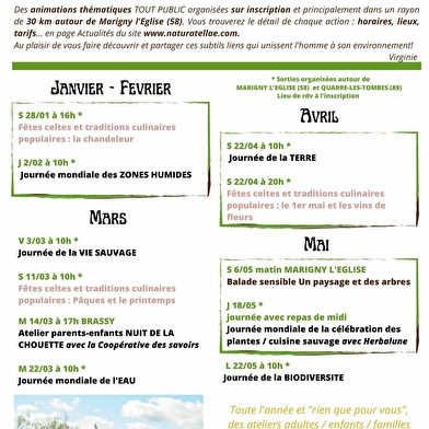 Calendrier ateliers et sorties 2023